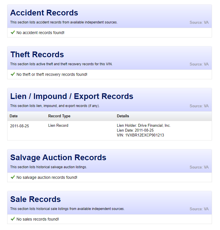 VinAudit Vehicle History Report