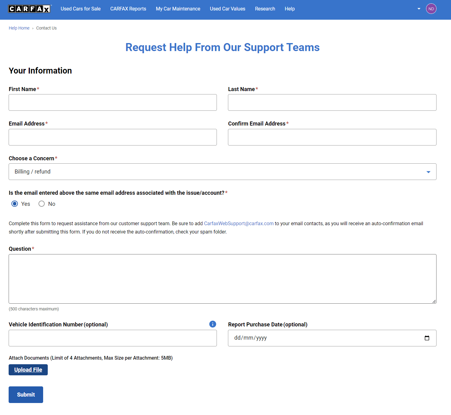 Carfax Cancellation Request