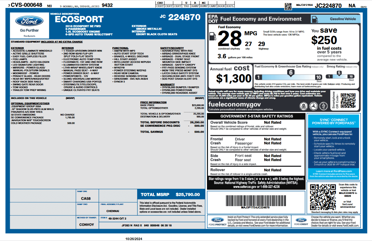 2018 Ford Ecosport SE
